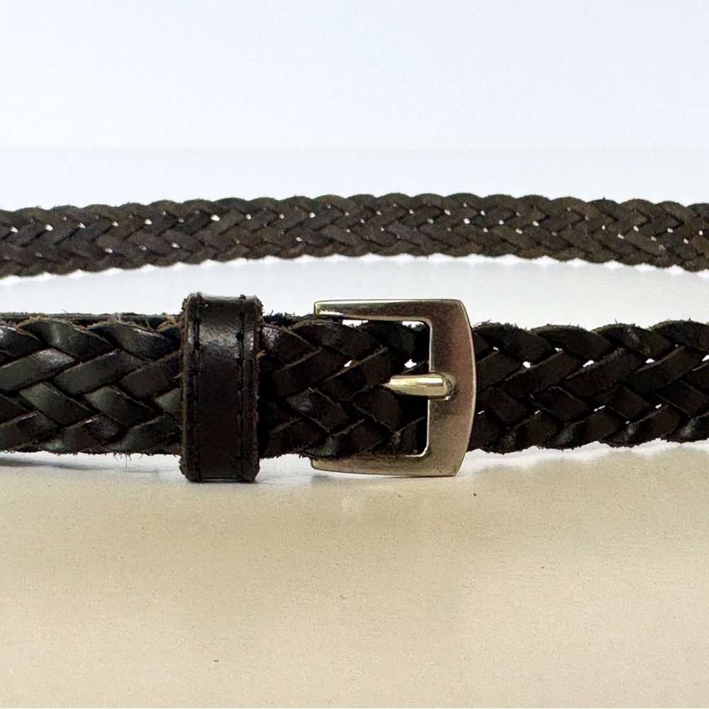 Braided Black Leather Belt – Size M/L – Genuine Leather
